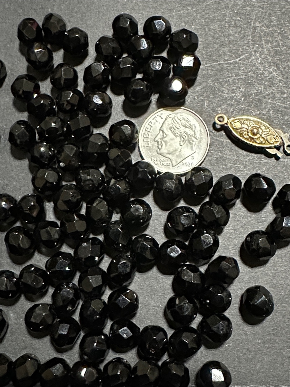 2.  Black Faceted 6.5mm Czech Glass Loose Beads With Gold Tone Box Clasp